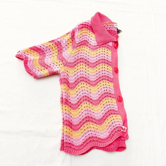 Sincerely Jules Crotcheted Short Sleeve Striped Cardigan Top Size Medium - Picture 5 of 5